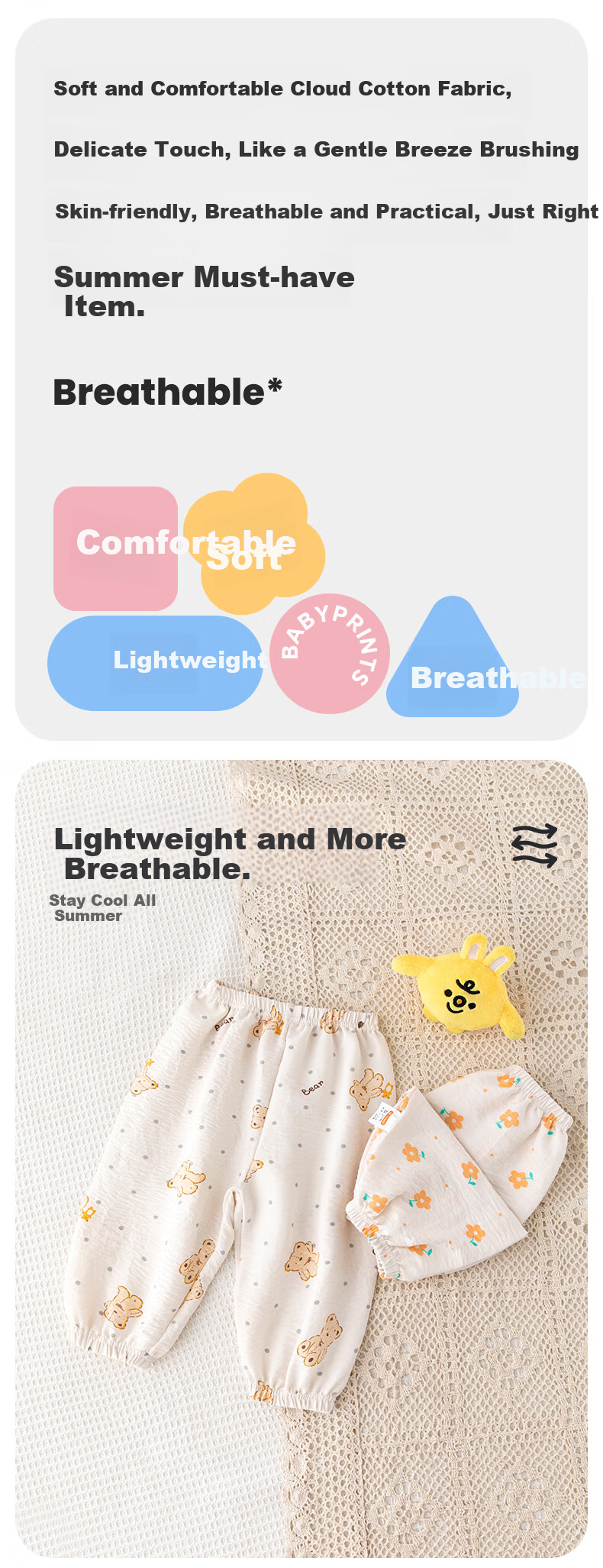 Детские штаны Babyprints от комаров, летние повседневные штаны для улицы, тонкие штаны-фонарики с эластичными манжетами, универсальный стиль, цветочный узор, размер 130