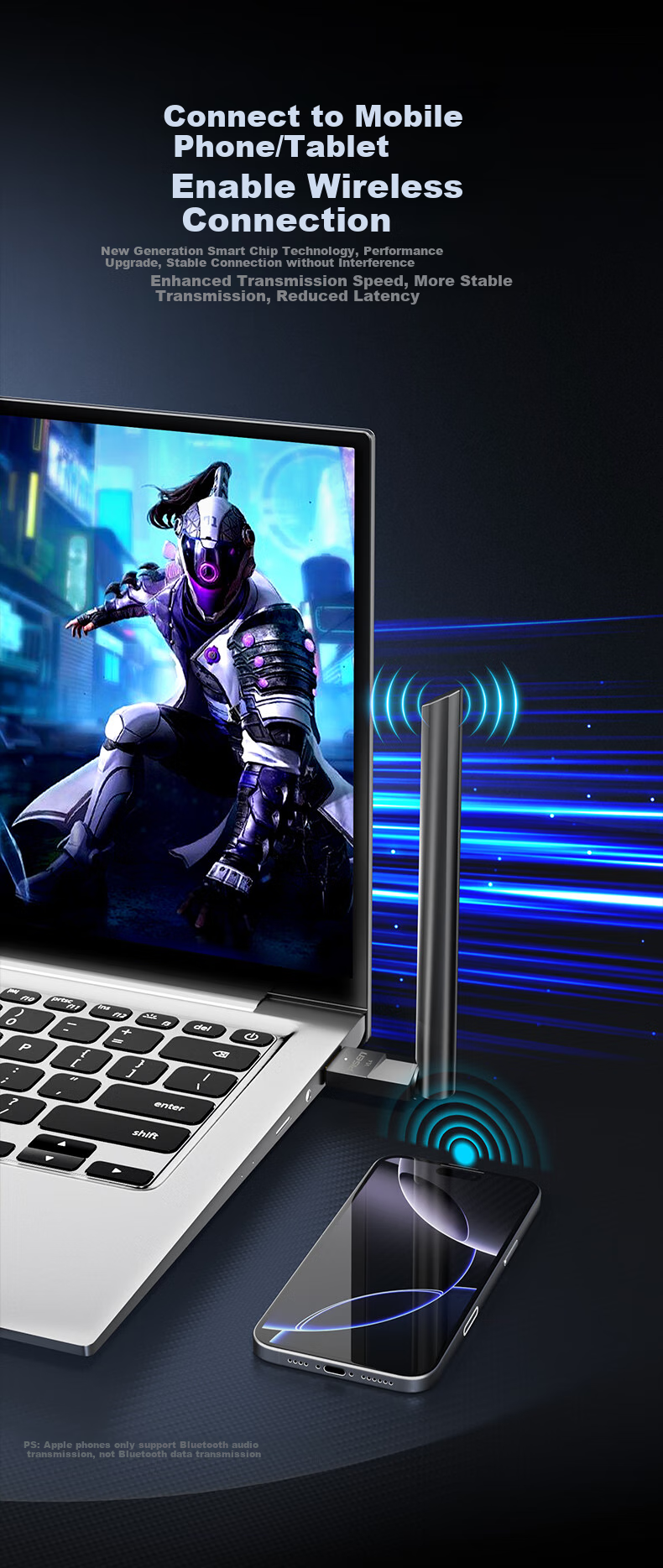 USB Bluetooth адаптер Pisen 5.4 с антенной, аудиоприемник для ПК, модуль для клавиатуры, мыши, наушников, колонок, 120м