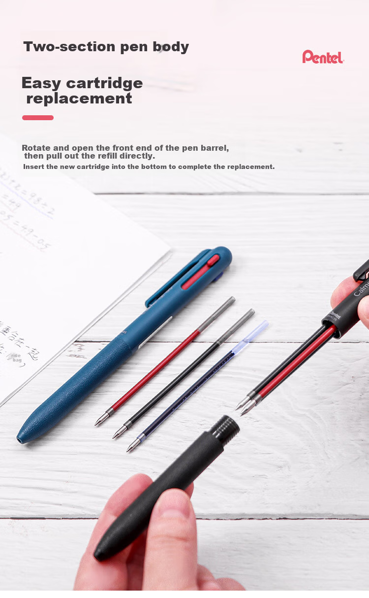 Pentel Sanzhe Yicheng Collaboration Medium Oil Pen 0.5mm, Business Office Multi-Functional Ballpoint Pen (Refill XBXS5-A), BXAC35W Pure White Barrel