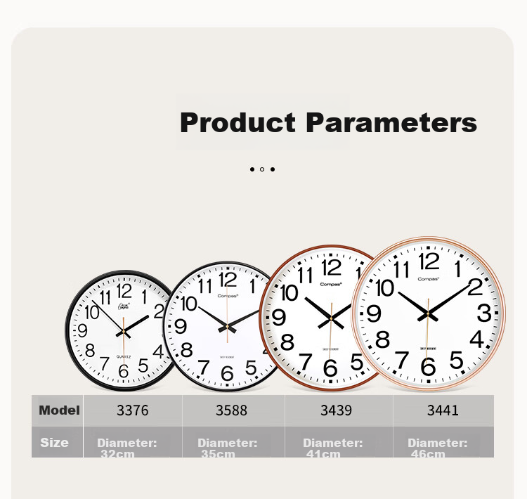 Настенные часы Compas Wall Clock, гостиная, тихие кварцевые часы, настенные часы в новом стиле, модель 3439A с календарем, черные, 41 см