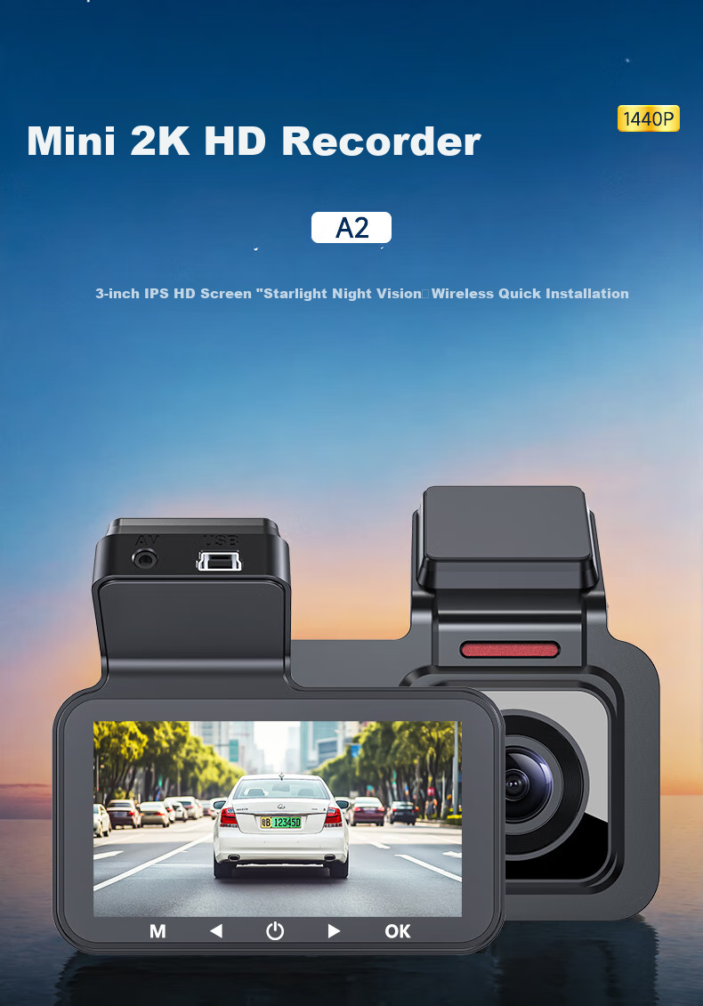 Видеорегистратор Weilute A2, 1440P, 3-дюймовый IPS HD-экран, ночное видение, без карты памяти