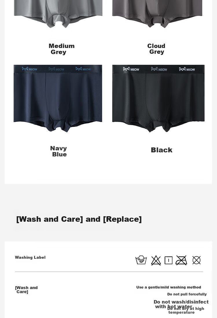 Мужские трусы MiiOW, модель "Upgraded 10A Antibacterial Men's Underwear, Modal Fabric", размер 4XL, из модала, с антибактериальным эффектом, с ластовицей из шелка тутового дерева