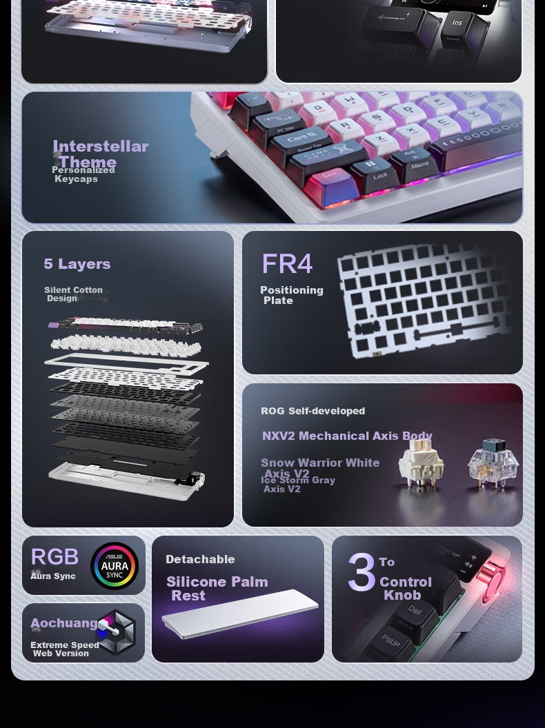 Механическая игровая клавиатура ROG Yemo X, беспроводная, с RGB-подсветкой, 75 клавиш, горячая замена, белый