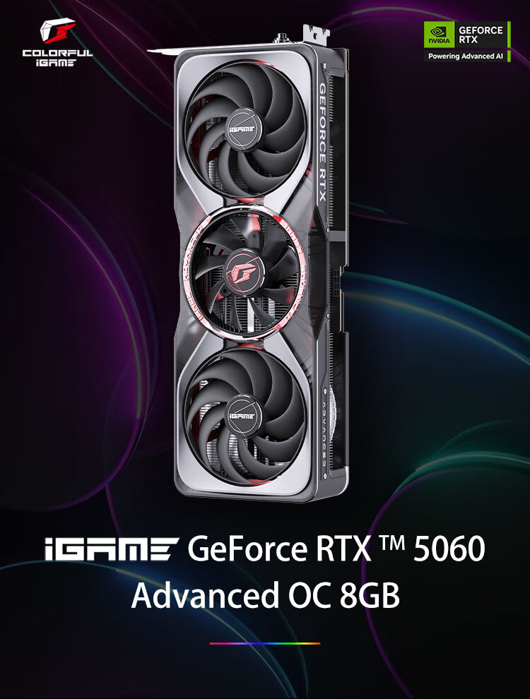 Видеокарта Colorful iGame GeForce RTX 5060 Advanced OC 8GB GDDR7 DLSS, 4K, Ray Tracing, RGB, 3 вентилятора