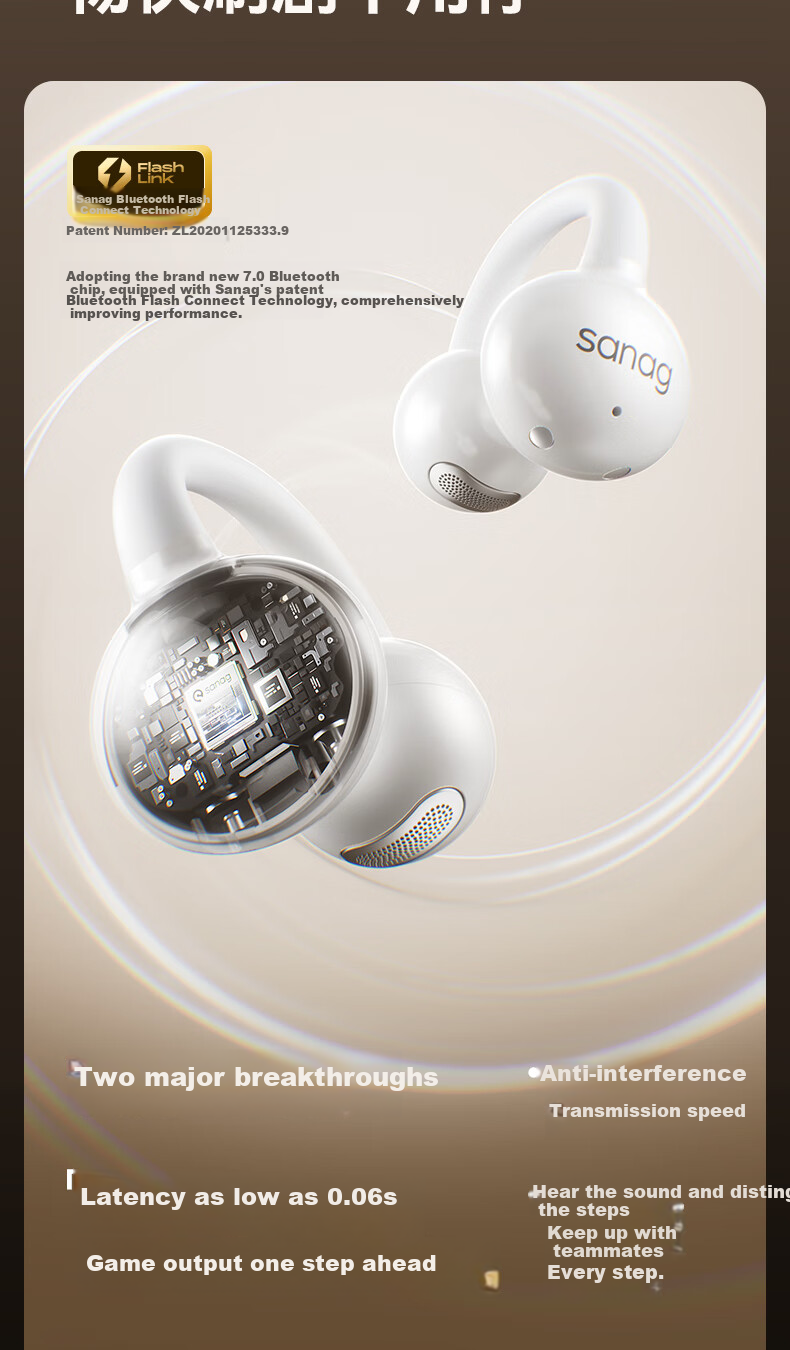 Беспроводные наушники SANAG Z60S с костной проводимостью, Bluetooth 5.4, защита от воды IPX4, до 50 часов работы, черный