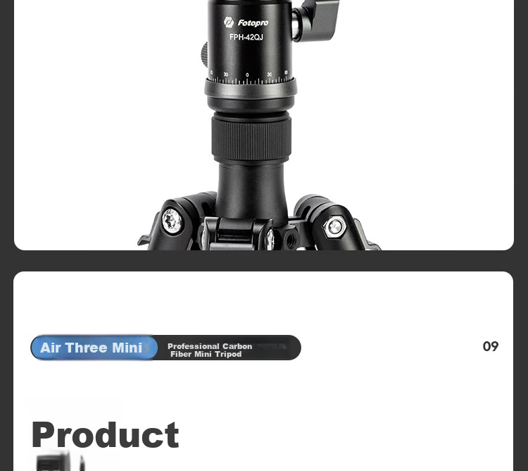 Штатив Fotopro Air Three Mini, портативный, из углеродного волокна, с зажимом для телефона