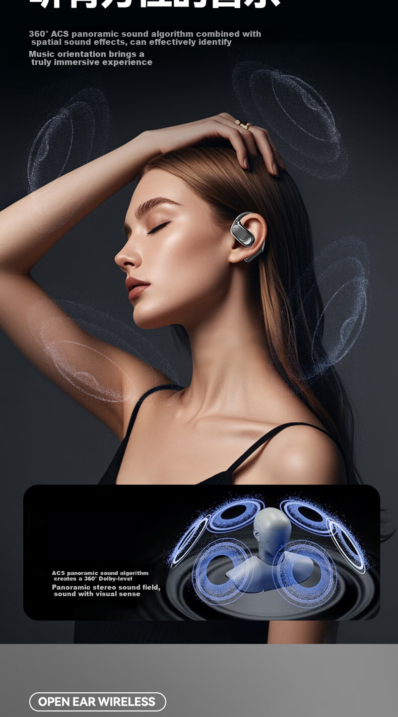 Беспроводные наушники Changu с костной проводимостью, Bluetooth 5.4, водонепроницаемые, с микрофоном, для спорта и бега, с ультрадлительным временем работы от батареи