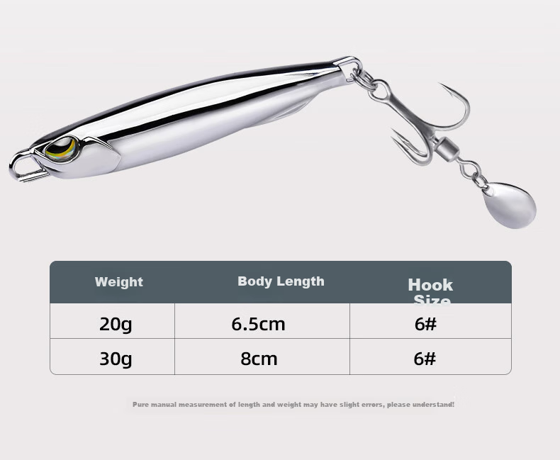 Искусственная приманка Erciyuan Lure Mirror Lead Fish, металлическая блесна для морской рыбалки на скумбрию и кальмара, 20г