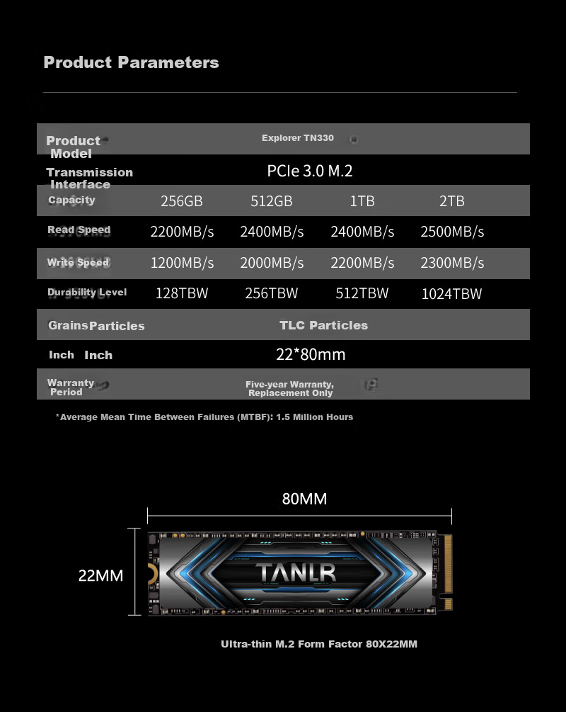 SSD накопитель TANLR TN330, 256 ГБ, M.2, NVMe, PCIe 3.0