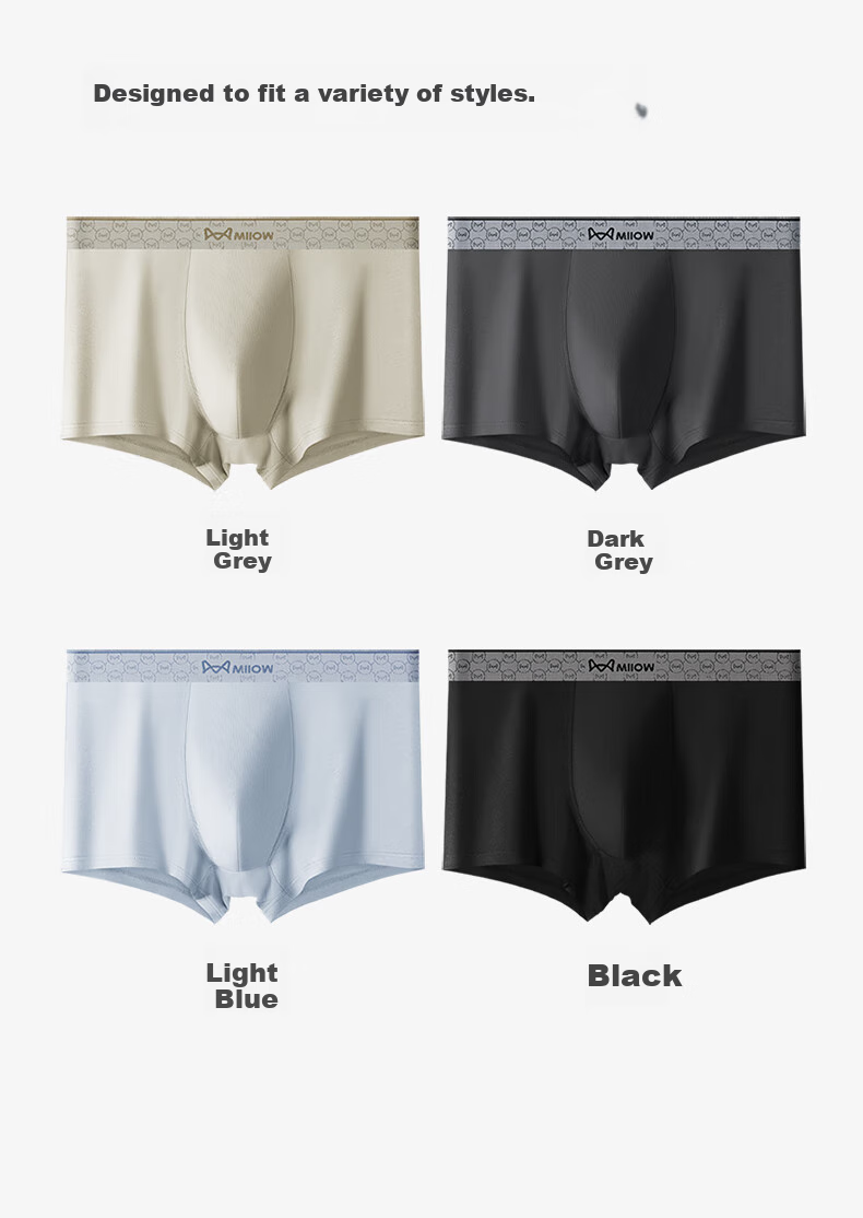 Мужские трусы MiiOW Cotton Premium, 4 пары, размер 2XL, черные + светло-серые + темно-серые + светло-синие