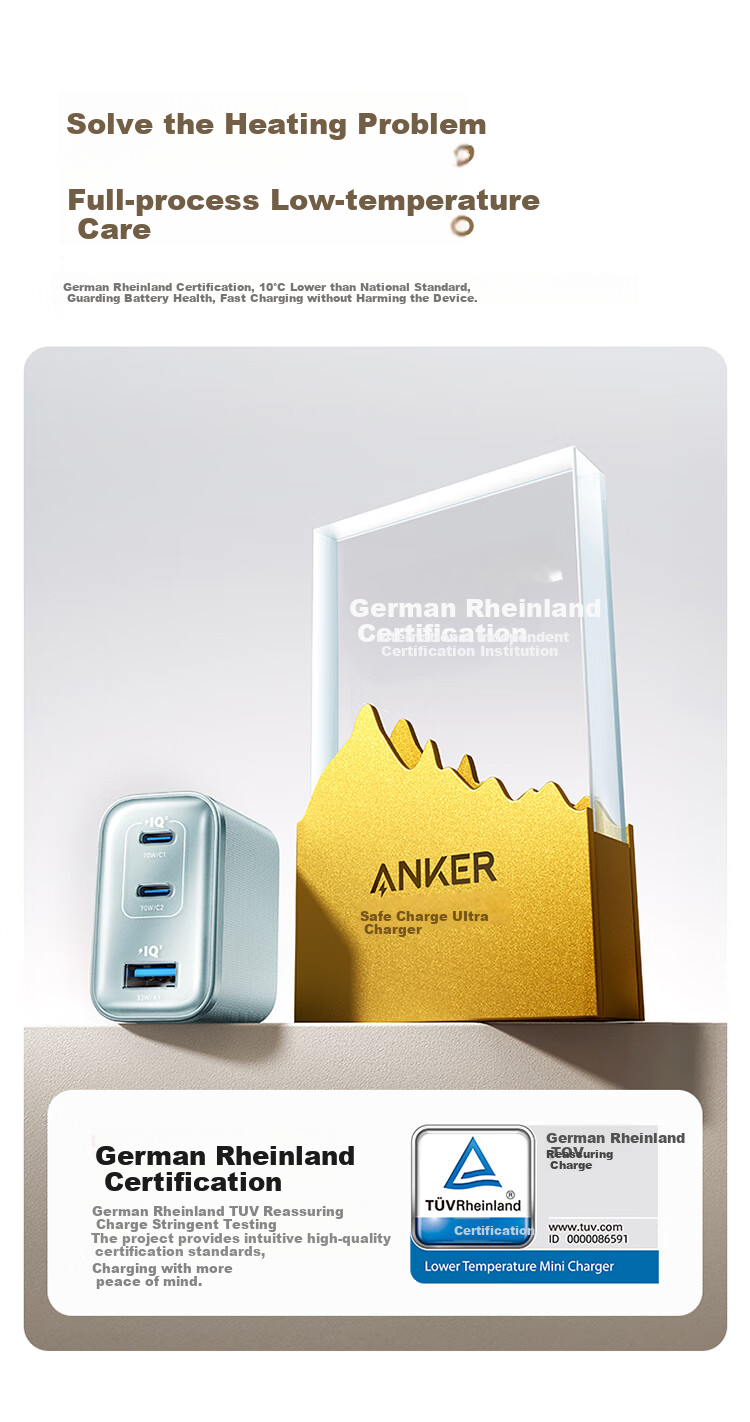 Зарядное устройство ANKER 70W GaN PD 45W, сверхбыстрая зарядка Type-C 65W, для Apple iPhone 16, ноутбуков, розовый