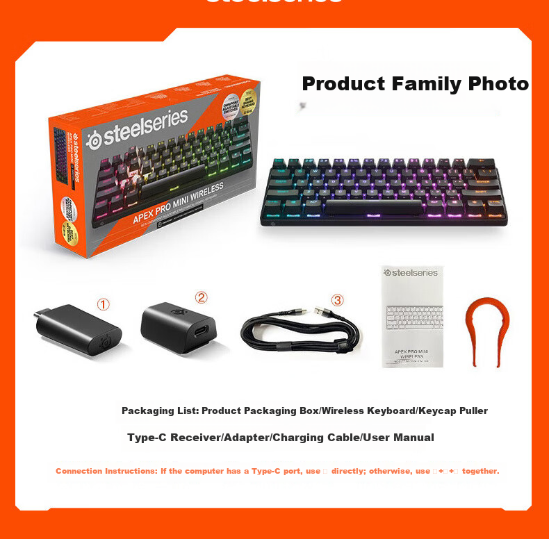 Игровая клавиатура SteelSeries Apex Pro Mini Wireless Tri-Mode Magnetic Switch Keyboard, 60% раскладка, 61 клавиша, беспроводная, черная
