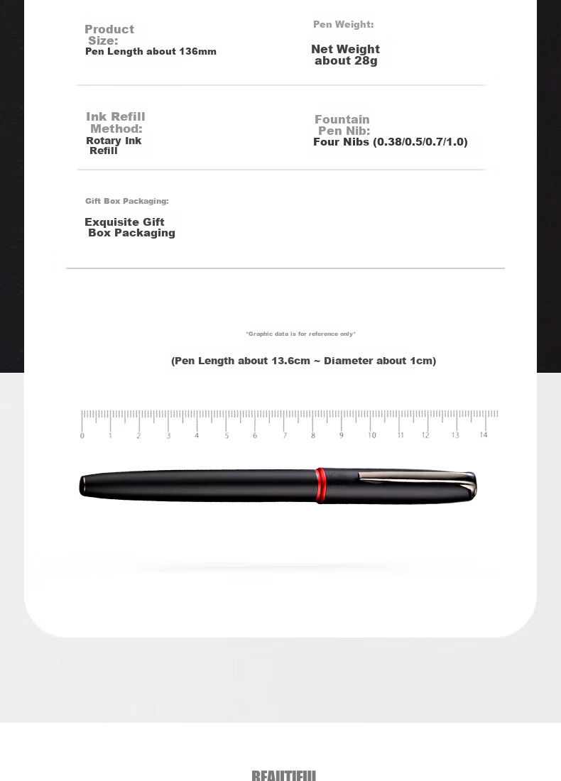 Перьевая ручка Pimio Malaga Series 916 Midnight Black, 1.0 мм, черная, с изогнутым пером, для каллиграфии и письма