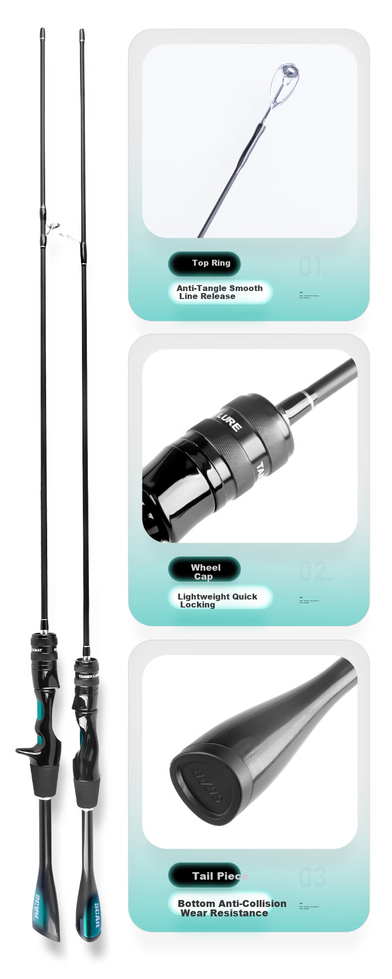 Спиннинговый набор Taigek Micro-Canting Lure Rod, 1.68м, UL Fast, прямой хват, для стримовой рыбалки