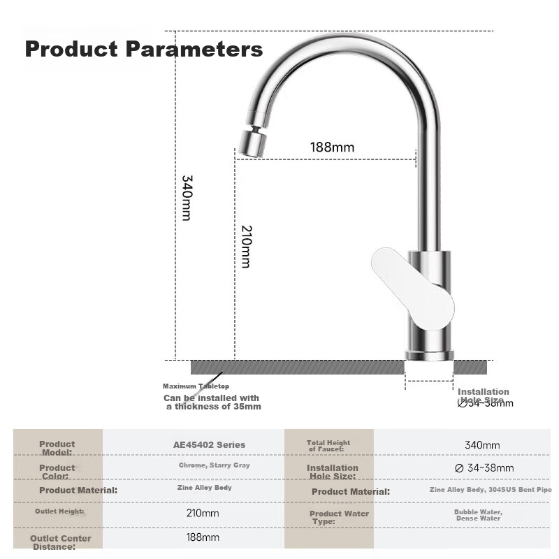 Смеситель для кухни ARROW Hot And Cold Kitchen Faucet с двойным распылением воды, двойным управлением горячей и холодной водой, вращением на 360°, кран для раковины, модель AE45402CP, цвет хром