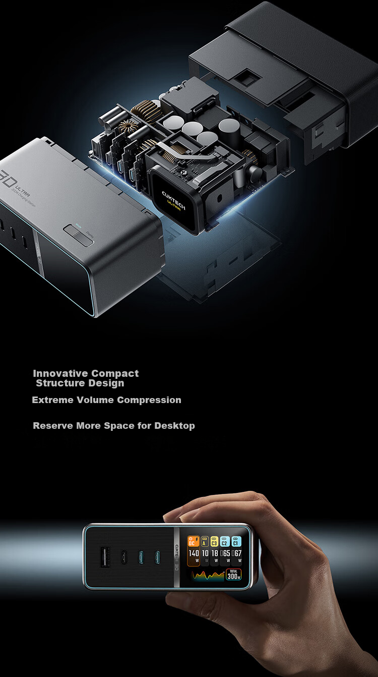 Зарядная станция CUKTECH Kuotai Ke No. 30 Super Power Station Ultra Desktop Charger, 300W, GaN, для ноутбуков, Xiaomi, Apple
