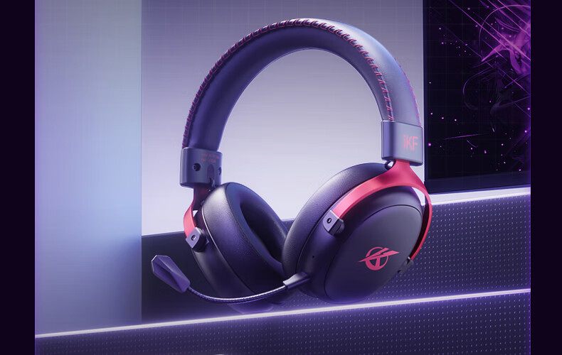 Игровые наушники iKF V11 Max, беспроводные, с микрофоном, 7.1 объемный звук, Bluetooth, черный и красный