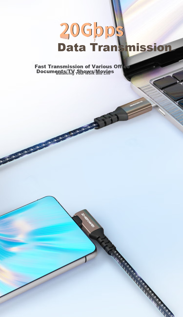 Кабель ZHENWEI USB Type-C, 0.2 метра, 4K, PD 100W