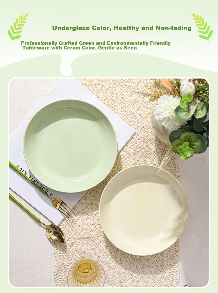 Керамические тарелки CERAMICS, кремовые, для домашнего использования, с росписью под глазурью, набор из 8 тарелок, 2 шт.
