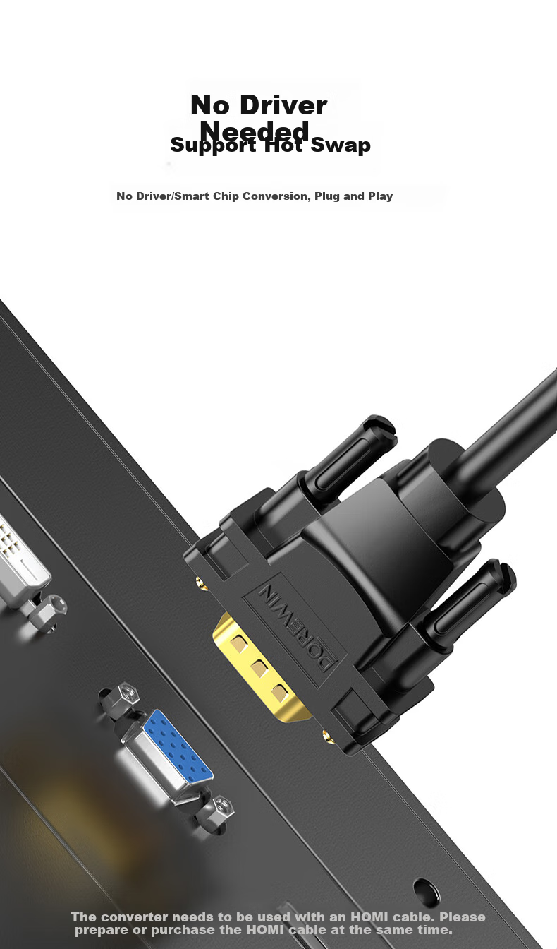 Конвертер DOREWIN VGA в HDMI с аудио и питанием, HD видеоадаптер для ноутбуков, настольных компьютеров, телевизоров, мониторов, проекторов
