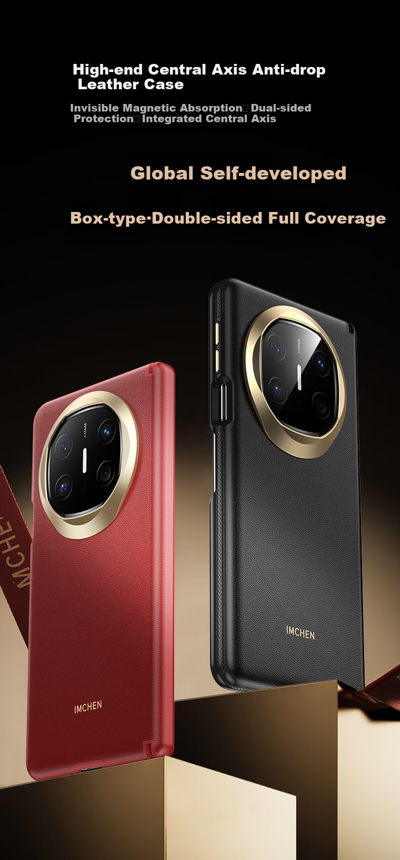 Чехол для Huawei Mate X6 Aimeichen, бизнес-стиль, кожаный, с полной защитой, черный