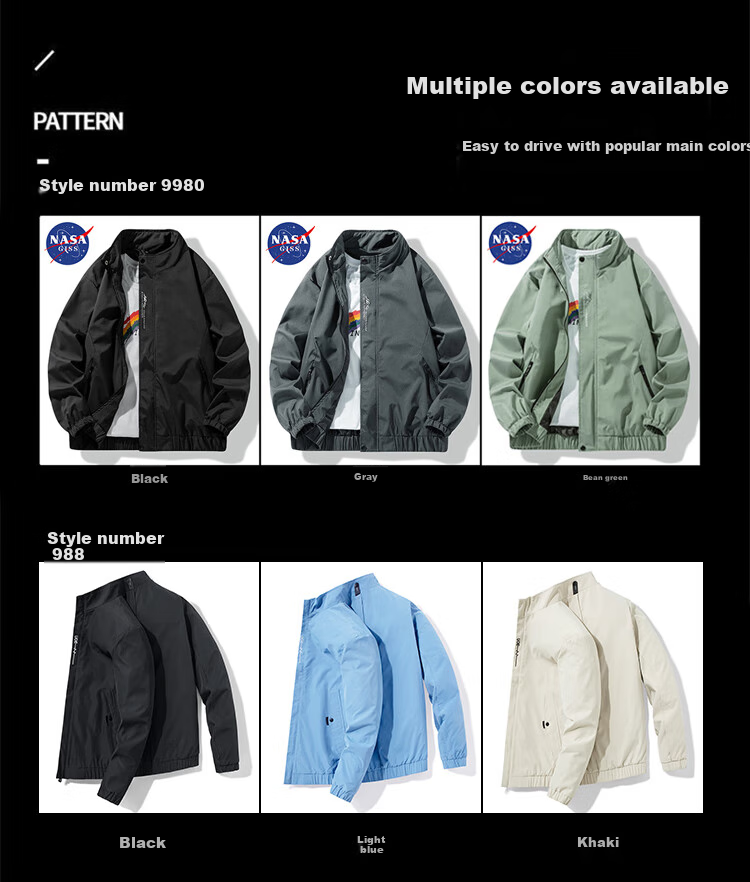 Мужская куртка NASA GISS, трендовая, весна-осень, с воротником-стойкой, свободная, повседневная, универсальная, черная, XL