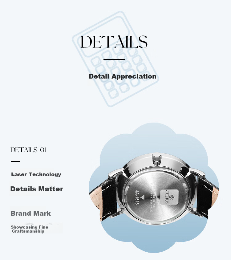 Женские кварцевые часы Julius с кожаным ремешком, циферблат 36-40 мм, водонепроницаемые