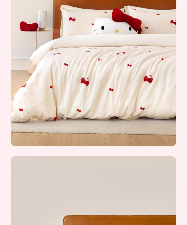 Постельное белье Tbh Sanrio Hello Kitty, сатин с принтом, 1.5-спальное, кремово-розовое
