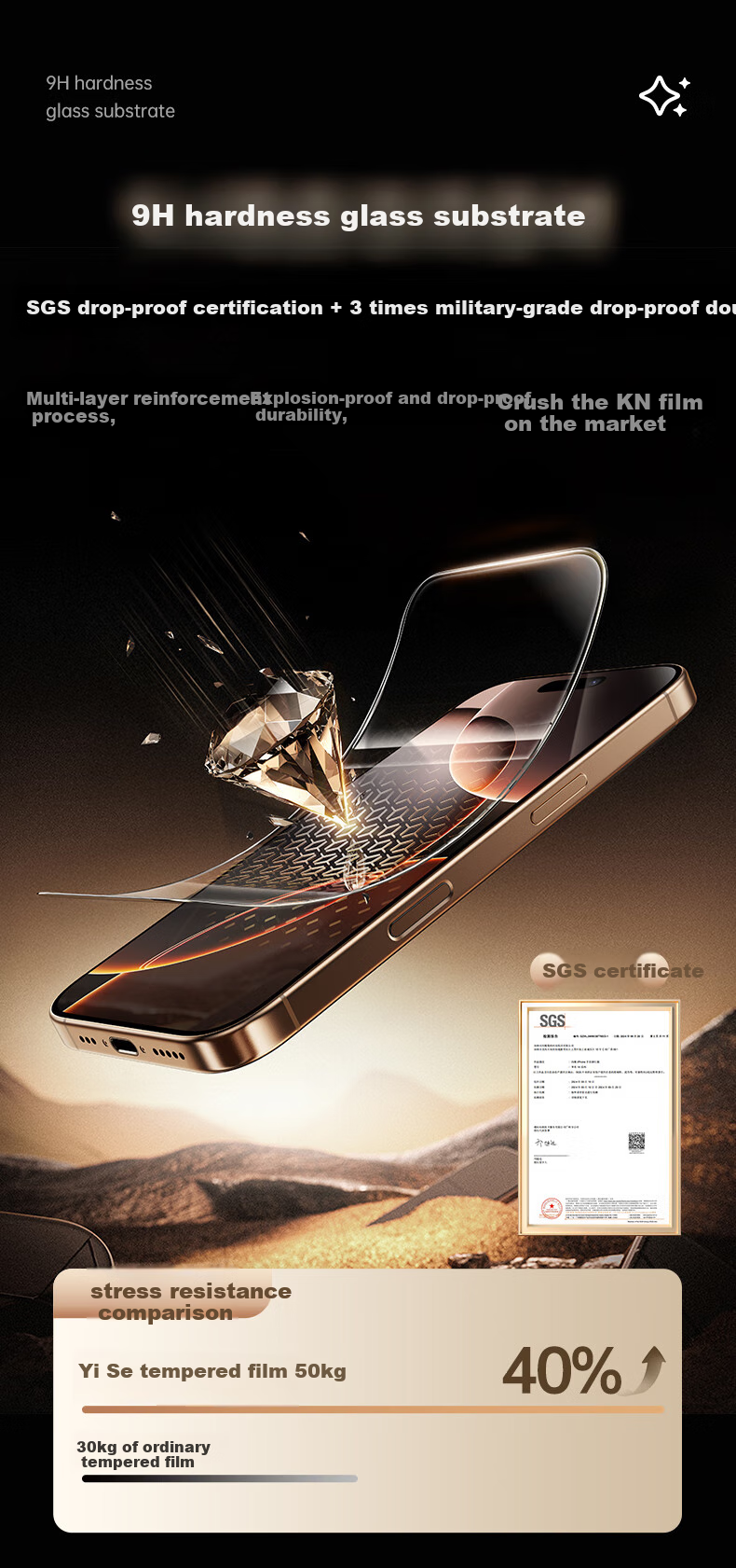 Защитное стекло ESR для iPhone 16 Pro Max, HD, антиотпечатки, полное покрытие, противоударное, 2 шт.