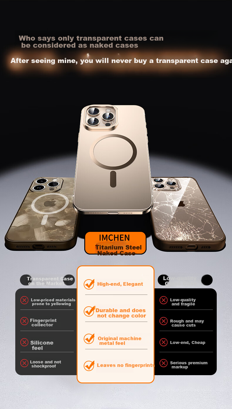 Чехол для iPhone 16 Pro Max IM-CHEN, противоударный, с магнитным кольцом и подставкой, ультратонкий, металлический, матовый, Титановый