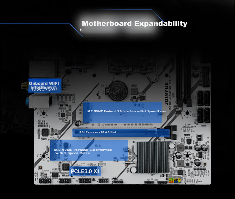 Материнская плата JGINYUE H610M GAMING WIFI, LGA1700, DDR4, M-ATX, с Wi-Fi