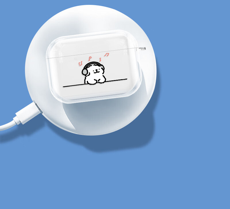 Чехол для наушников Yingkaida "Music Puppy" для AirPods 4, силиконовый, противоударный, прозрачный, с брелоком