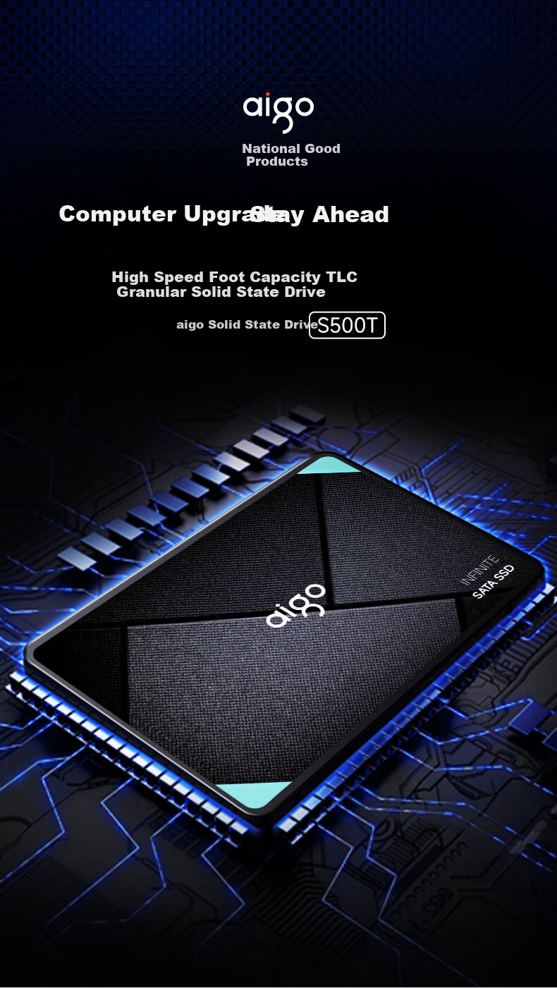 SSD накопитель Aigo S500T, 512 ГБ, SATA III, 2.5 дюйма, TLC NAND, скорость чтения 550 МБ/с