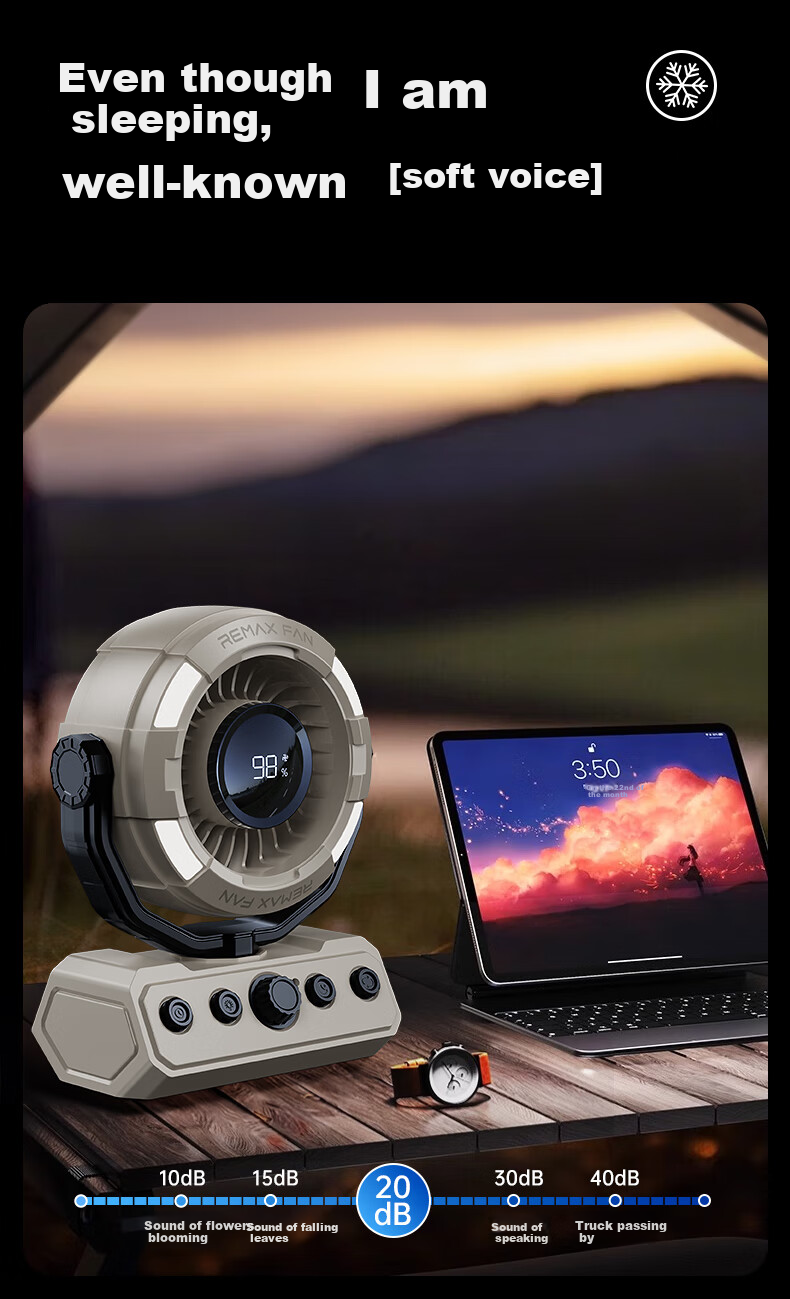 Портативный вентилятор Remax RS-ZF09, 100 скоростей, USB-зарядка, большой аккумулятор 20000 мАч, для кемпинга и улицы, с дистанционным управлением