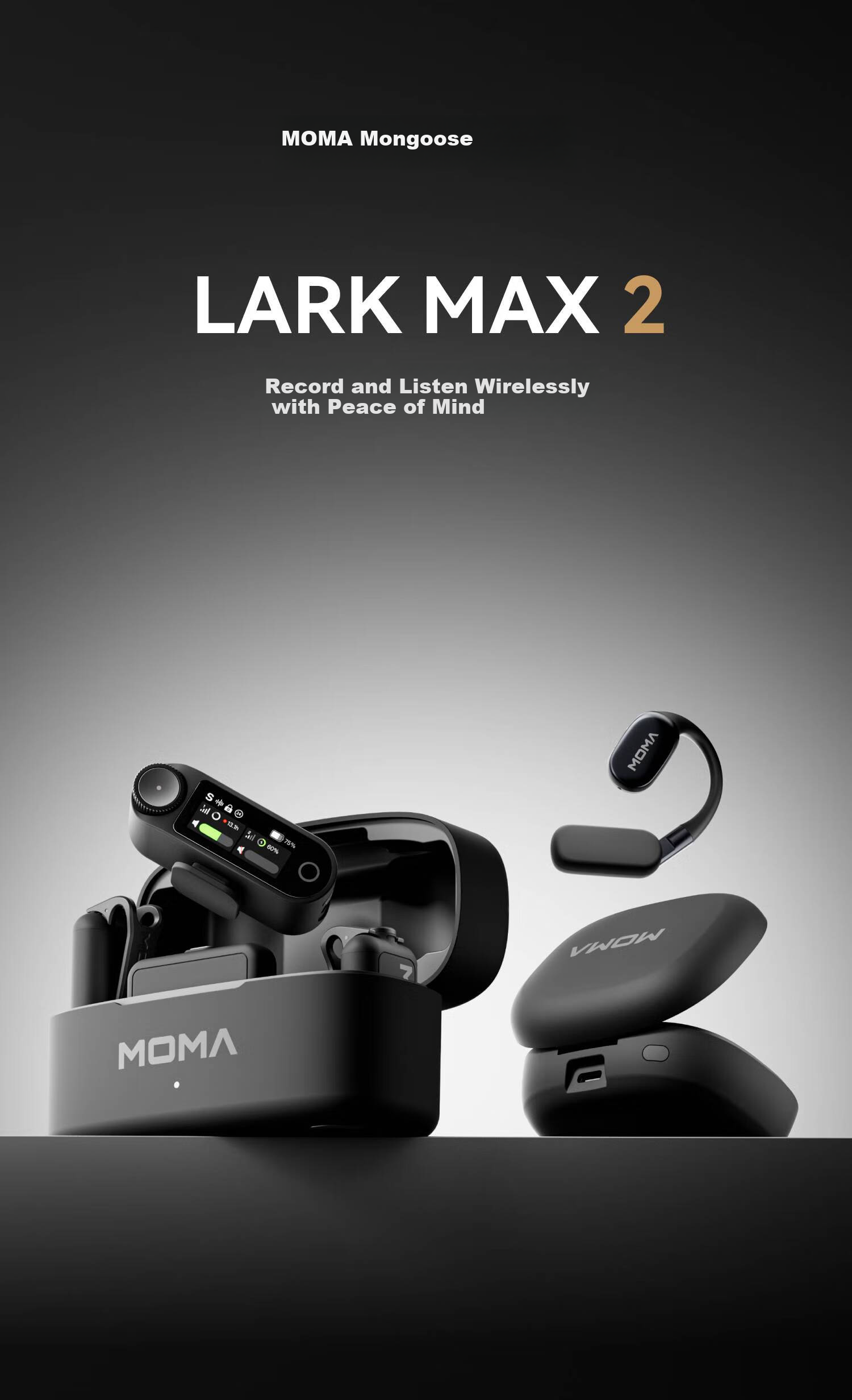 Беспроводной петличный микрофон MOMA LARK MAX 2, профессиональная запись, AI шумоподавление, встроенная запись, аудиорекордер