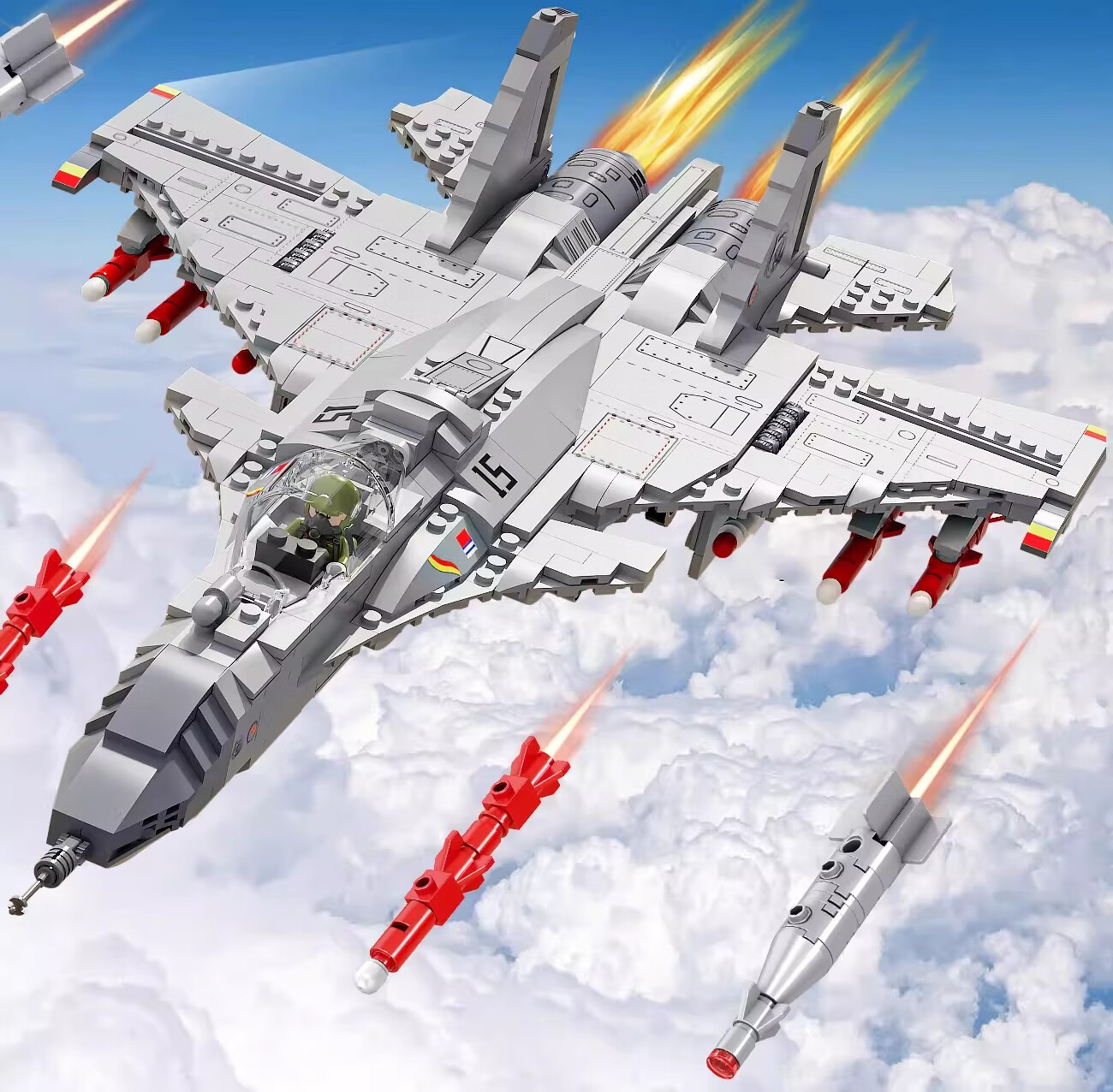 Конструктор BULUQI J-15 Fighter Jet Assembly Building Blocks, LEGO-Style Toy for Boys Aged 6-12, New Year And Birthday Gift