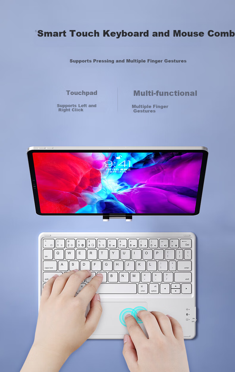 B.O.W Hangshi HB321 Ультратонкая Bluetooth беспроводная сенсорная клавиатура, белая