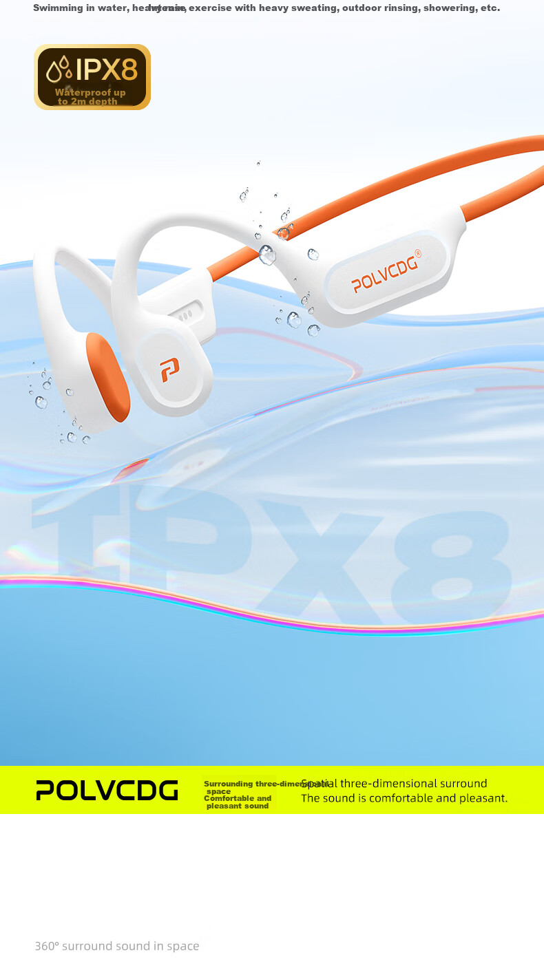 Беспроводные наушники POLVCDG X9 с костной проводимостью, водонепроницаемые, для плавания, спорта, Bluetooth 6.0, 32 ГБ памяти, желтые