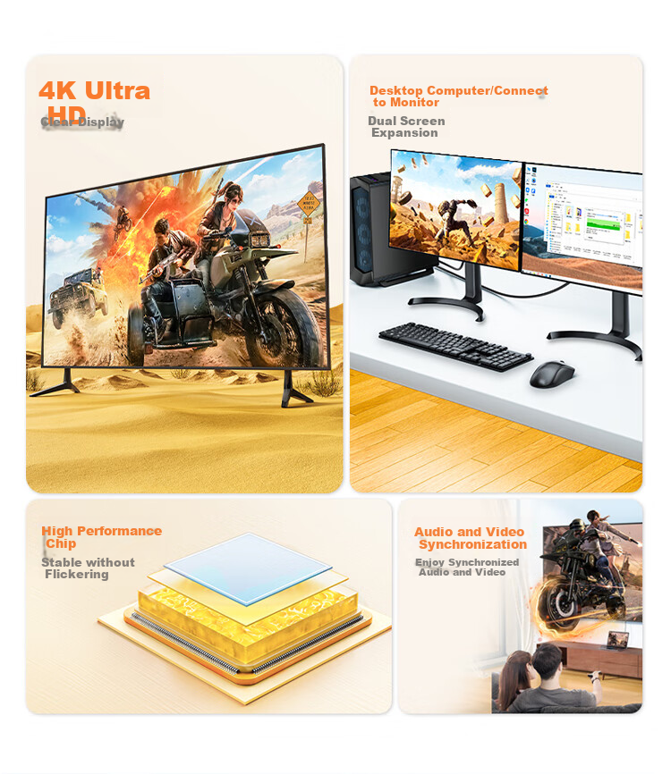 Кабель-адаптер SAMZHE DP to HDMI, 4K HD, DisplayPort 1.2 на HDMI, 5 метров, DH1050