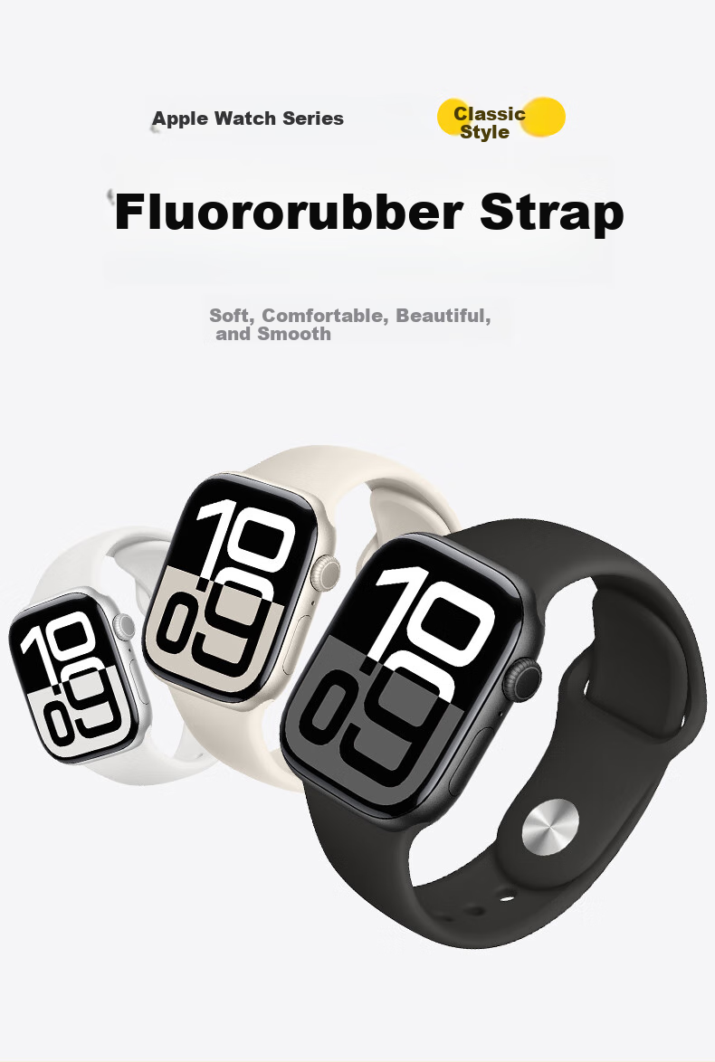 Ремешок BHO для Apple Watch S11/S10, SE/ultra3/2, спортивный, дышащий, из фторкаучука, черный, 44/45/46/49 мм