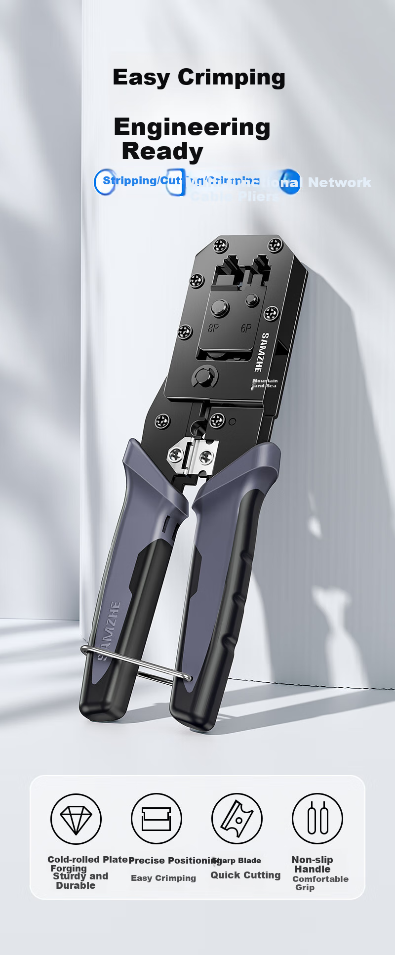 Обжимной инструмент SAMZHE CDF-187 для сетевых кабелей RJ45/RJ11/RJ12 Cat5 Cat6, инструмент для зачистки и резки проводов, для домашнего использования