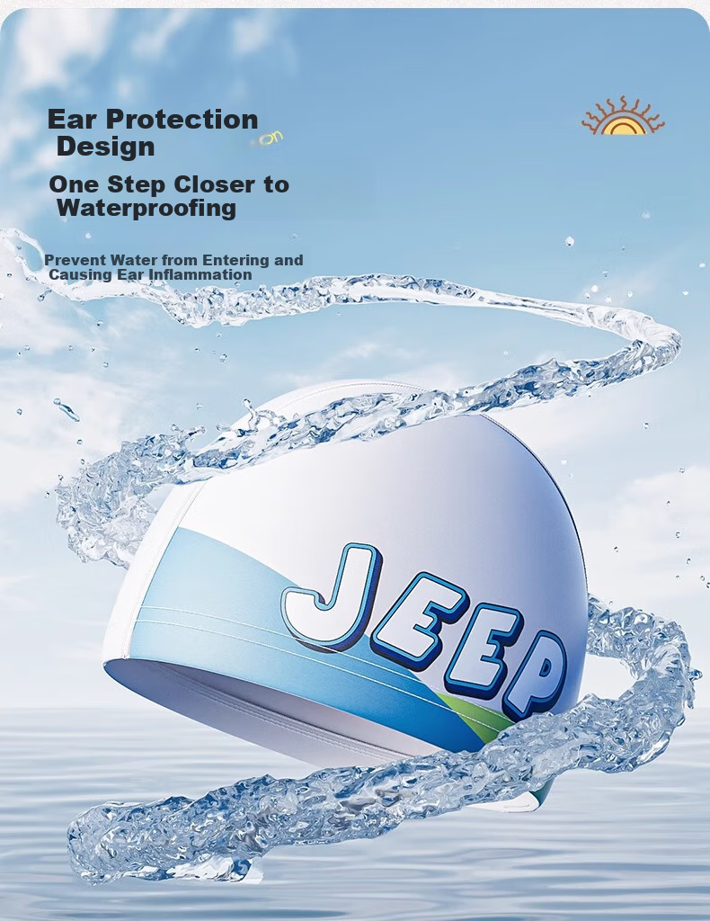 Детская шапочка для плавания Jeep, водонепроницаемая, с защитой ушей, силиконовая, мультяшный дизайн, белая