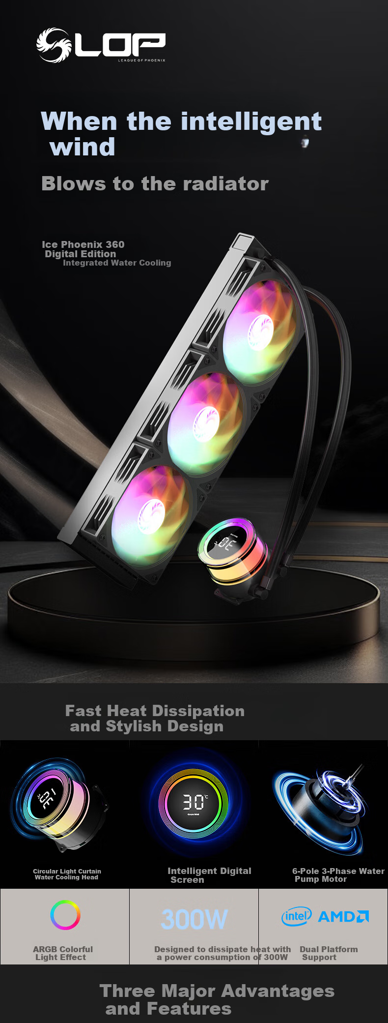 Система жидкостного охлаждения Great Wall Ice Phoenix 360 Digital Display Version, черная