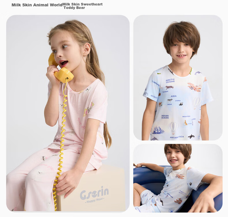 Пижама детская Aimer Kids для девочек, молочная ткань, антибактериальная, с коротким рукавом, 3А, летняя, унисекс, размер 130
