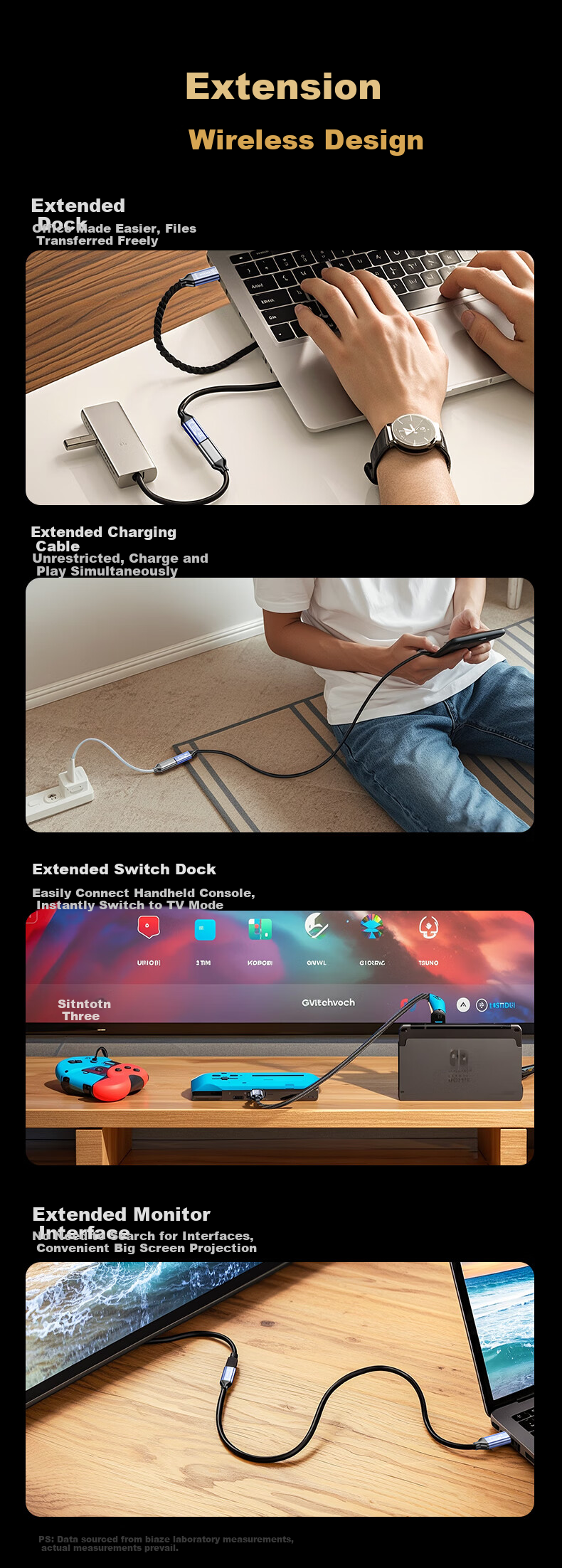 Кабель-удлинитель BIAZE Type-C Male to Female, USB 3.2 Gen 2, PD 100W, 0.5 метра, черный