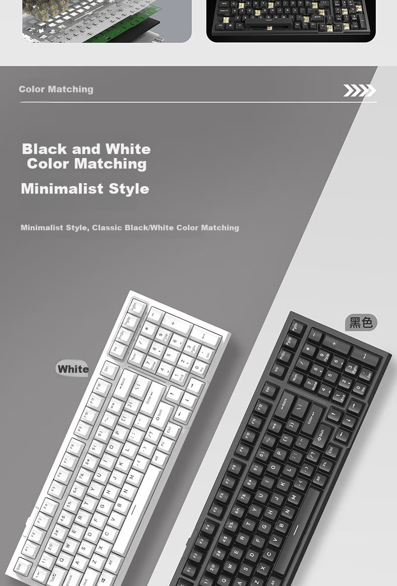 RK R98 Tri-Mode Mechanical Keyboard, Wireless And Wired, Bluetooth Compatible, 99 Keys, for Computer Office Use, Quiet Switches, Gaming-Friendly, Full N-Key Rollover, Long Battery Life, Non-Luminous ABS Keycaps, White, Light Feather Switches
