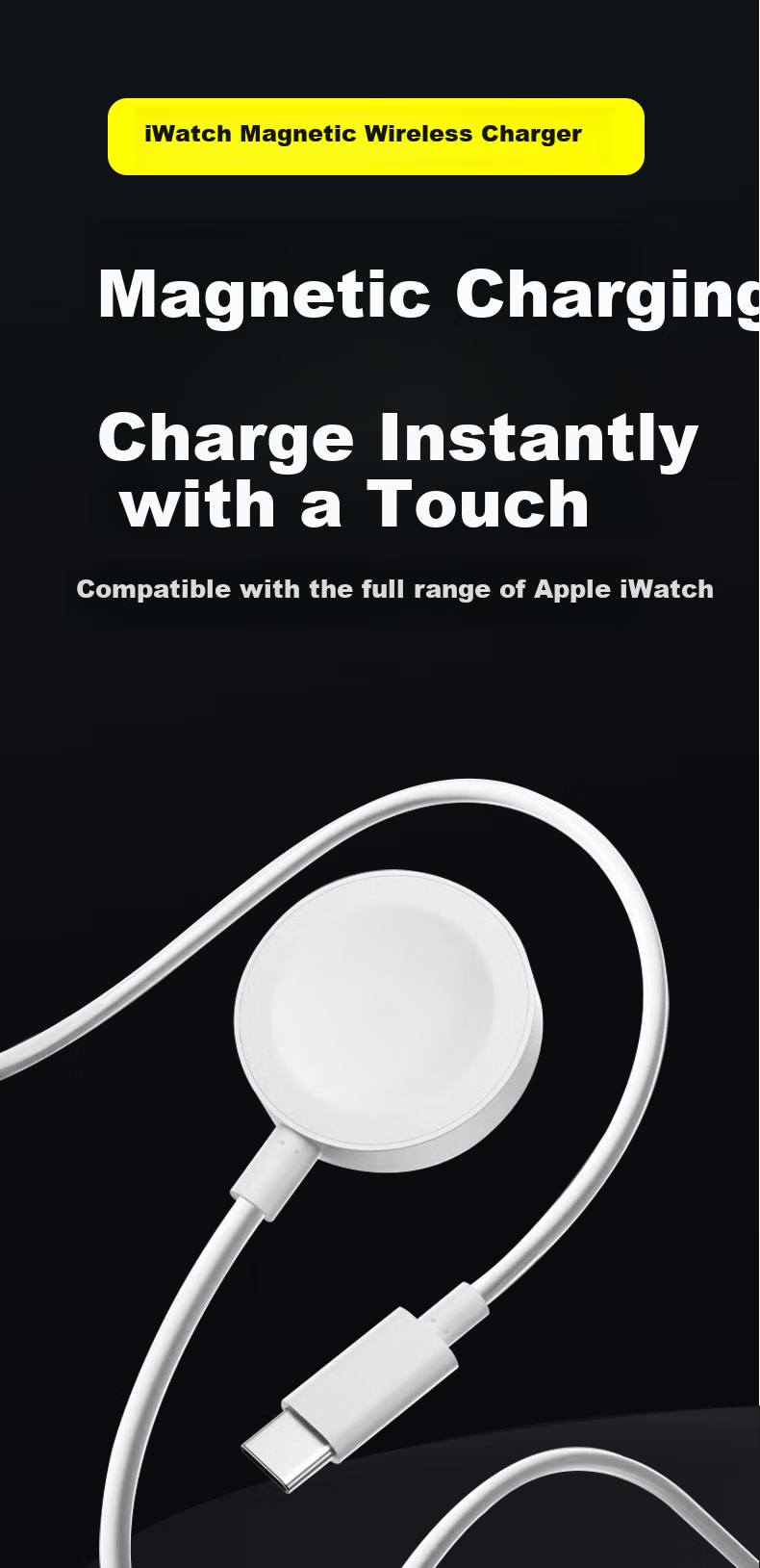 Беспроводная док-станция Masentek для Apple Watch, совместимая с кабелями Type-C/USB, магнитная подставка для зарядки Apple Watch Series 1-9, SE, Ultra