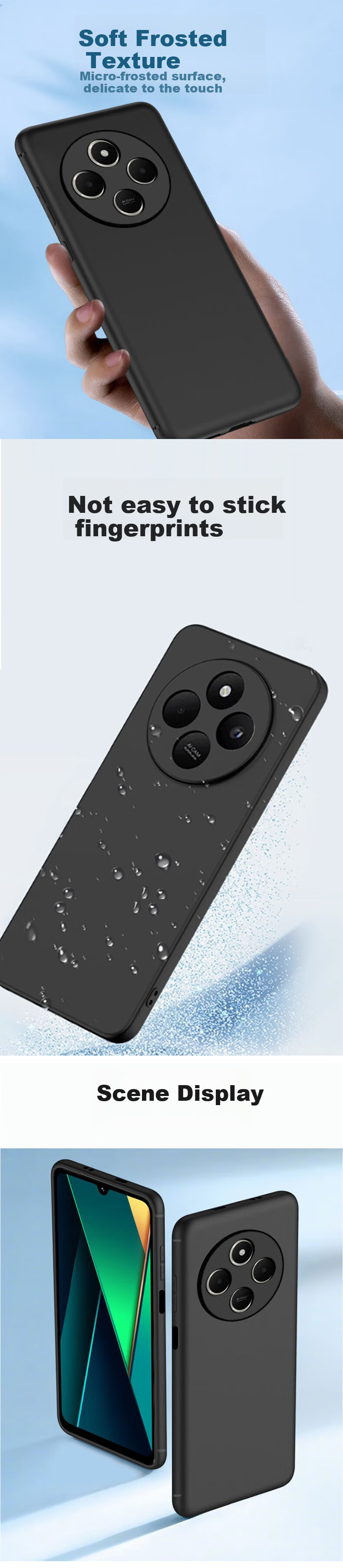 Чехол MAIKUQI для Xiaomi Redmi 14C/14R, матовый, полноразмерный, черный