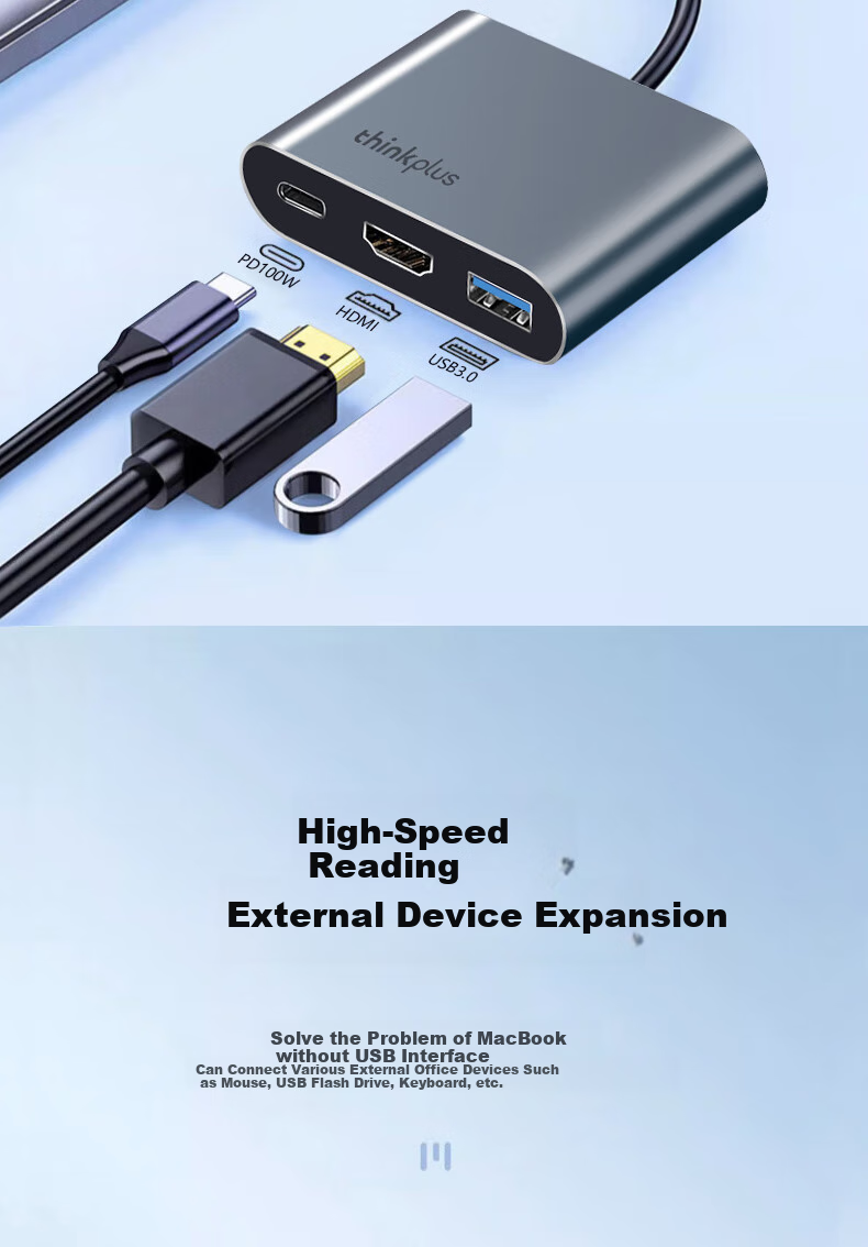 Док-станция Lenovo ThinkPad Type-C, конвертер HDMI, USB хаб, адаптер расширения для ноутбука, поддержка PD 100W, LC02