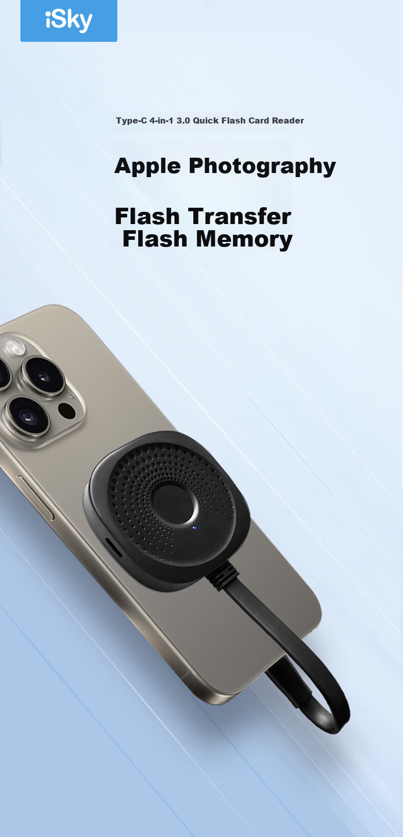 Isky Кардридер Type-C 3.0 SD/TF, 4-в-1, для iPhone/iPad/компьютеров, черный